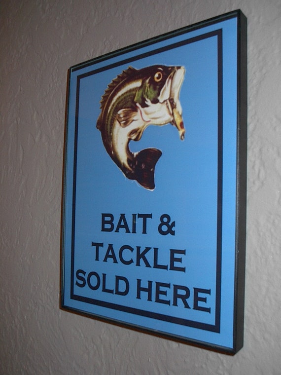 Bass Fishing Tackle Bait Sold Here Shop Store Bar Framed Advertising Print  Man Cave Sign 