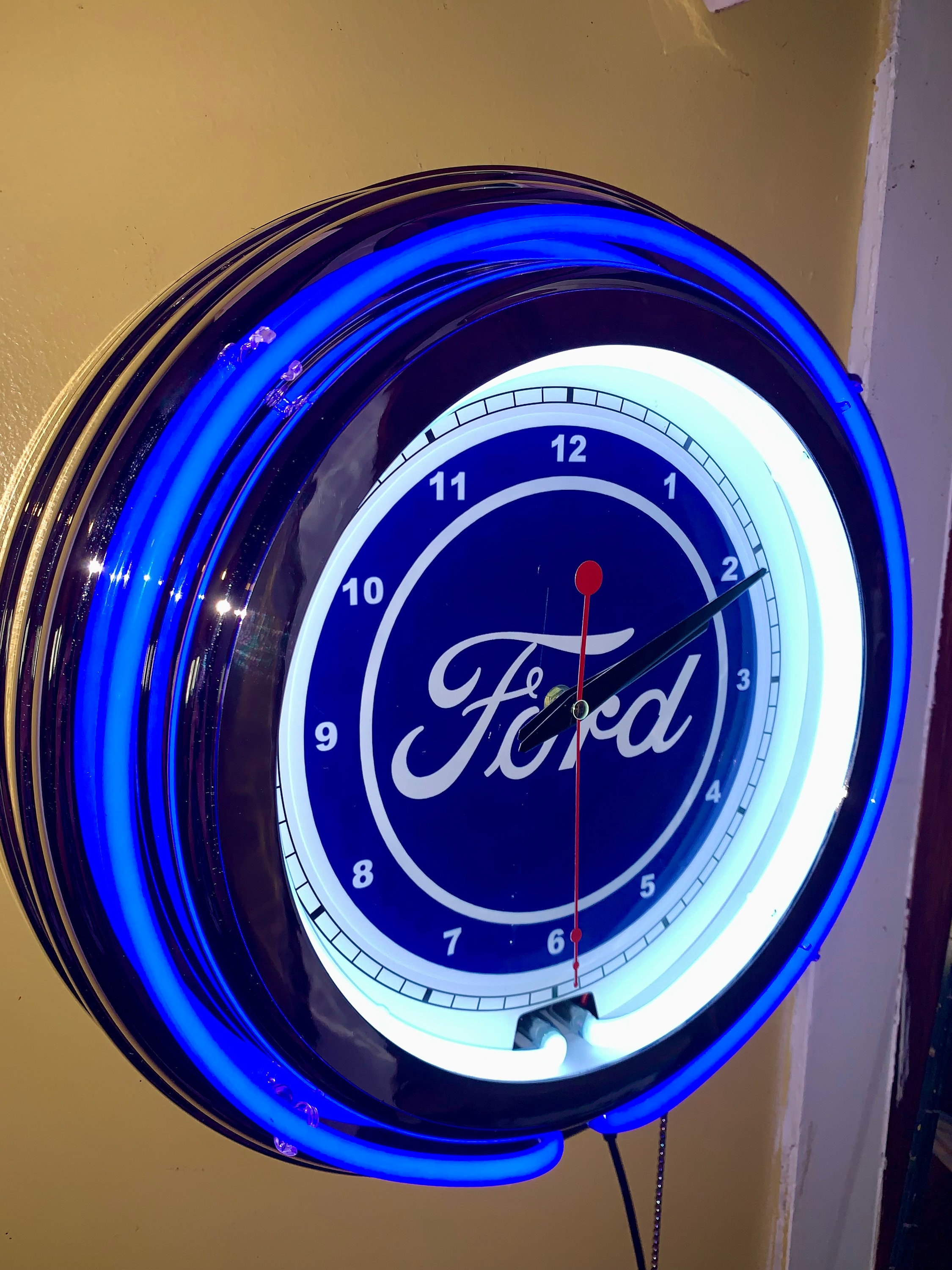 Ford Motors Logo FoMoCo Auto Garage Bar BLUE Neon Wall Clock Advertising Man Cave Sign