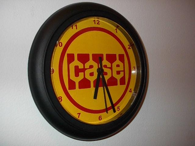 Case Logo Farm Tractors Implements Barn Garage Advertising Man Cave Black Clock Sign