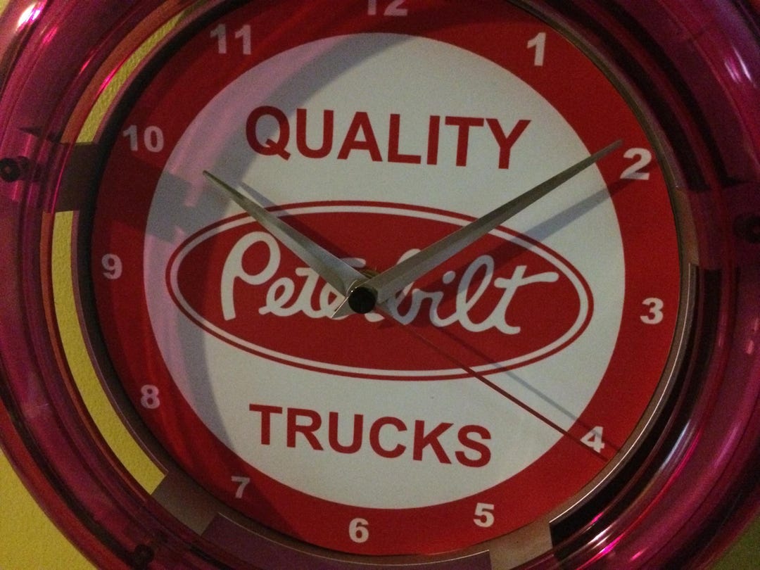 Peterbilt Clock Peterbilt Semi Truck Rig Driver Garage Bar Neon Man Cave Wall Clock ...