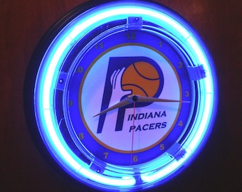 Indiana Pacers Throwback Basketball Man Cave Bar Neon Wall Clock Man Cave Sign