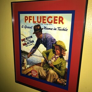 Pflueger Couple Fishing Lure Tackle Bait Shop Bar Framed Advertising Print Man Cave Sign