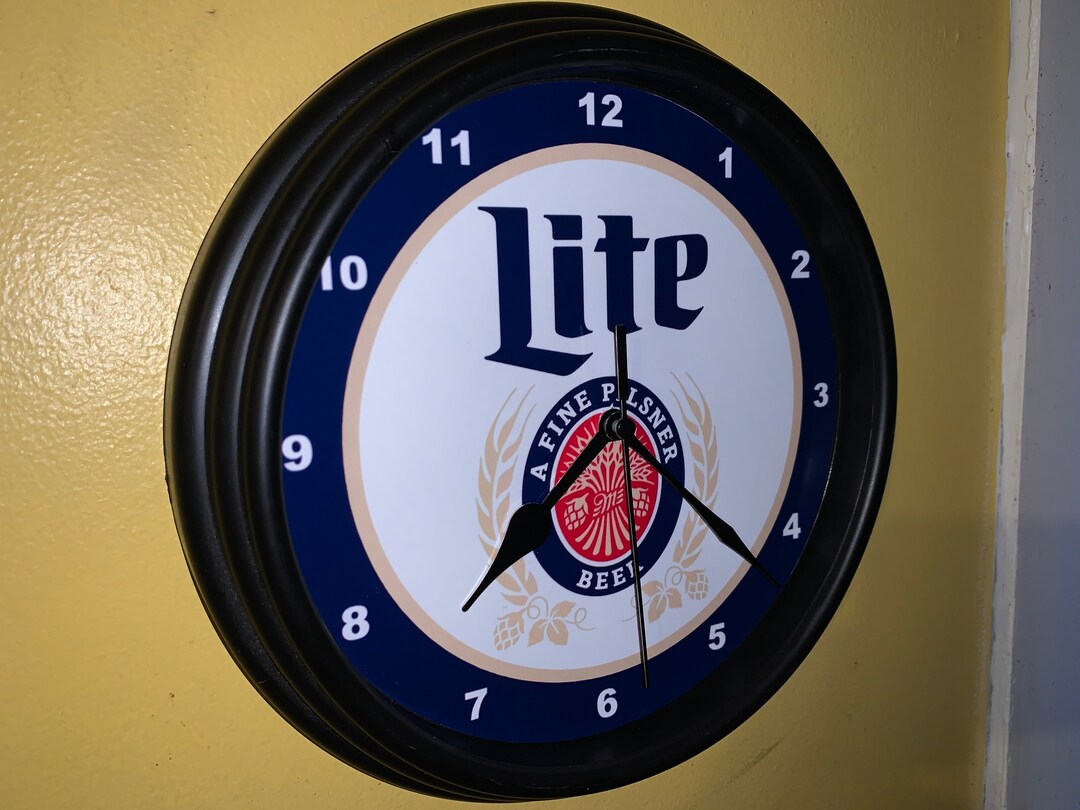 Miller Lite Beer Bar Advertising Man Cave Black Clock Sign