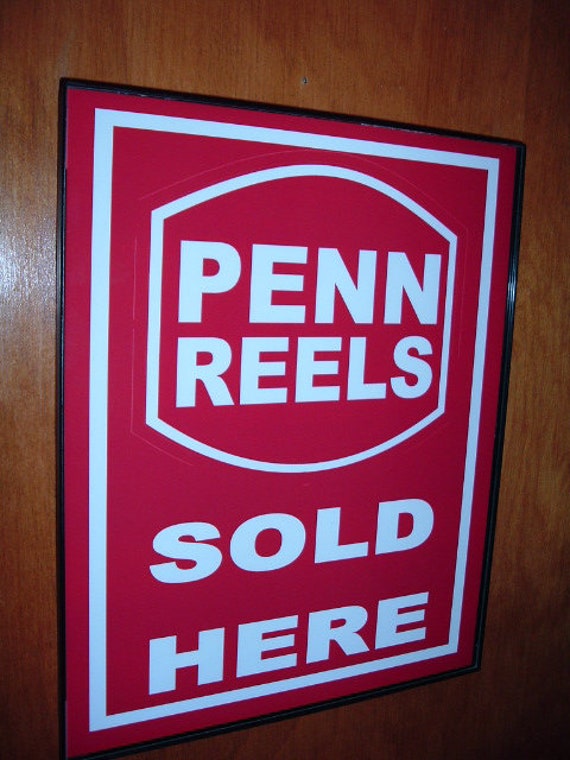 Penn Fishing Reels Fisherman Store Bait Shop Framed Advertising Print Man  Cave Sign 