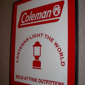 Coleman Camping Lantern Garage Bar Framed Advertising Print Man Cave Sign