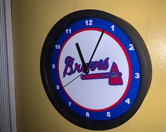 Atlanta Braves Baseball Bar Publicité Man Cave Noir Horloge Signe
