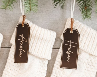 Stocking Tags - Personalized Christmas Tag - Leather Name Tag - Leather Stocking Tag - Custom Leather Name Tag