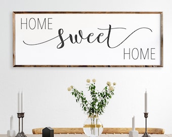 Home Sweet Home Sign - Above Couch Sign - Wood Framed Sign - Farmhouse Wall Decor #PHS38