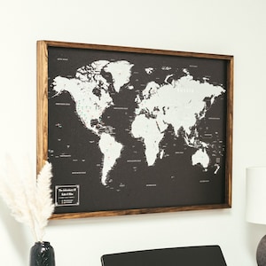 Push Pin World Map Personalized Travel Map Custom Modern Map Print WPM01 Black & Gray Map