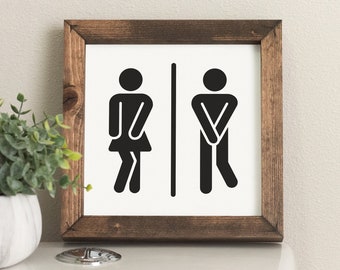 Bathroom Icon Framed Sign - Humor Bathroom Decor - Boy Girls Bathroom Sign - Mini Bathroom Signs - Humor Gift - Farmhouse Signs SQS46