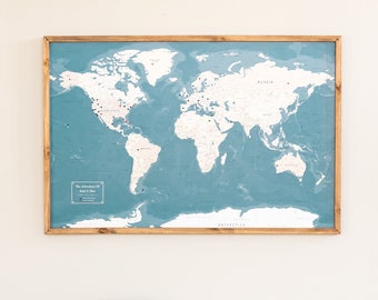 Push Pin World Map - Personalized Travel Map - Custom Modern Map Print #WPM01