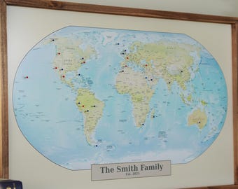 Push Pin World Map - Personalized Travel Map - Custom Modern Map Print #WPM03