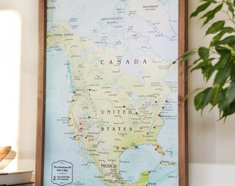 Push Pin North America - Push Pin USA - Personalized Travel Map - Custom Modern Map Print #WPM02