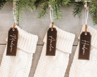 Personalized Christmas Stocking Tags - Leather Name Tag - Leather Stocking Tag - Custom Leather Name Tag