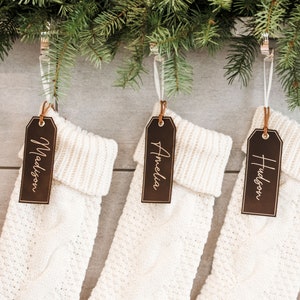 Personalisierte Weihnachtsstrumpf Tags - Leder Namensschild - Leder Stock Tag - Benutzerdefinierte Leder Namensschild