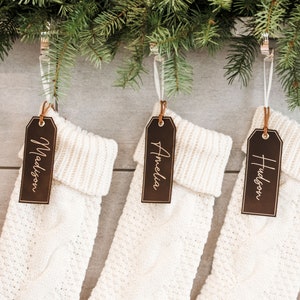 Personalized Christmas Stocking Tags - Leather Name Tag - Leather Stocking Tag - Custom Leather Name Tag