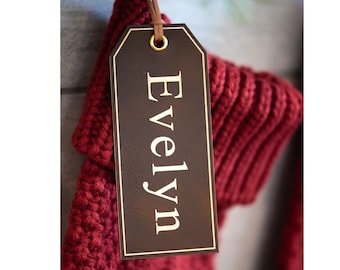 Gepersonaliseerde kerstsoklabels - leren naamplaatje - leren kouslabel - aangepast leren naamplaatje