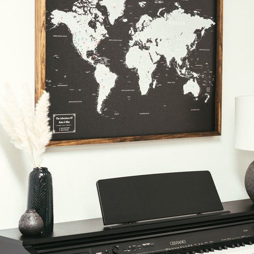 Push Pin World Map - Personalized Travel Map - Custom Modern Map Print #WPM01