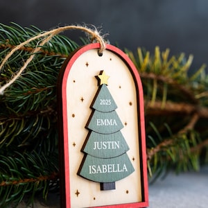 Family Christmas Ornament - 2026 Personalized Ornament With Names - Christmas Tree Ornament 3D Style - Red