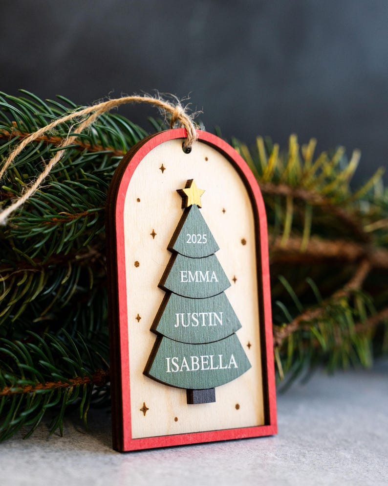 Family Christmas Ornament - 2026 Personalized Ornament With Names - Christmas Tree Ornament 3D Style - Red