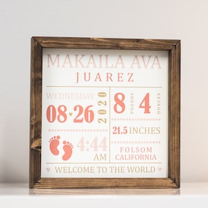 Birth Announcement Sign - Baby Birth Stats - Wood Frame Sign ...