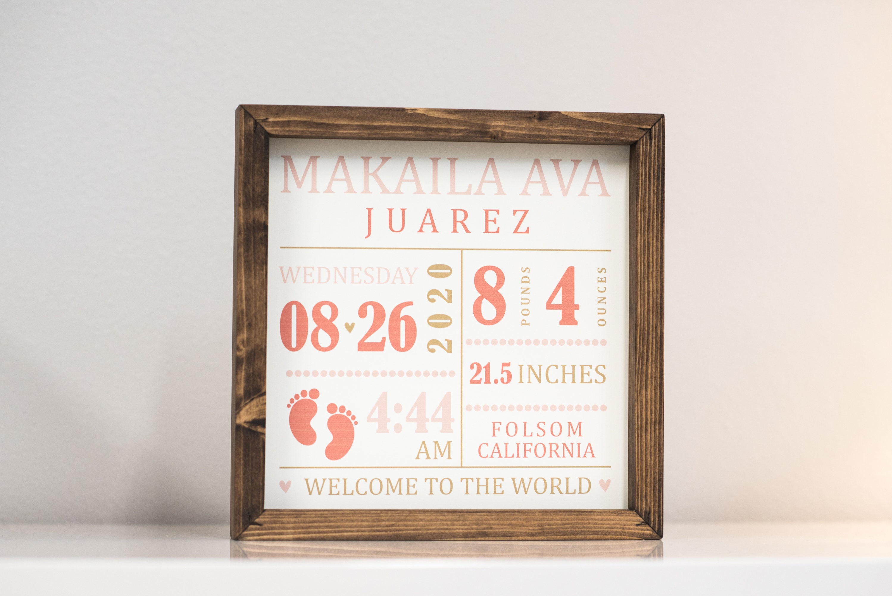 Birth Announcement Sign - Baby Birth Stats - Wood Frame Sign ...