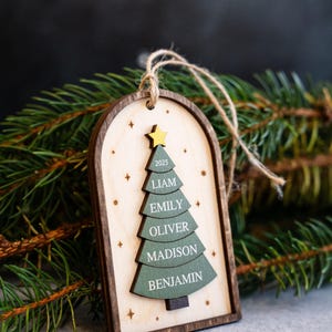 Family Christmas Ornament - 2026 Personalized Ornament With Names - Christmas Tree Ornament 3D Style - Espresso