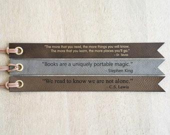 Personalized Engraved Leather Bookmark - Custom Bookmark With a Quote - Anniversary Gift For Him  #LBM02