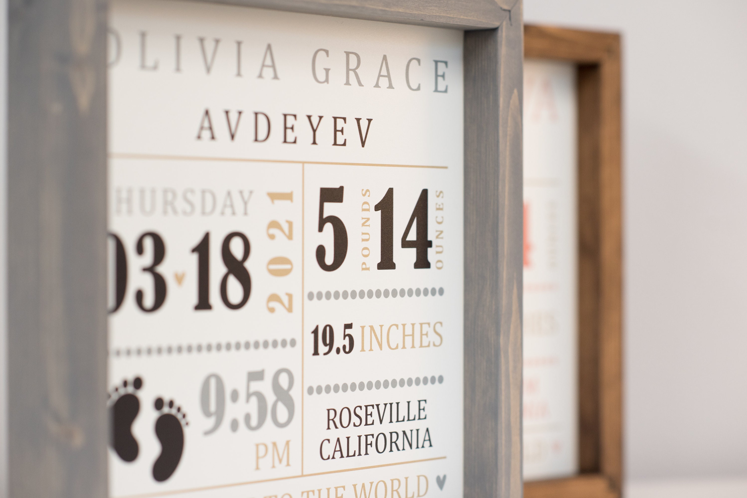 Birth Announcement Sign - Baby Birth Stats - Wood Frame Sign ...