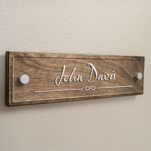Name Plate For Wall or Door - Acrylic Name Sign For Office - Wood - Personalized