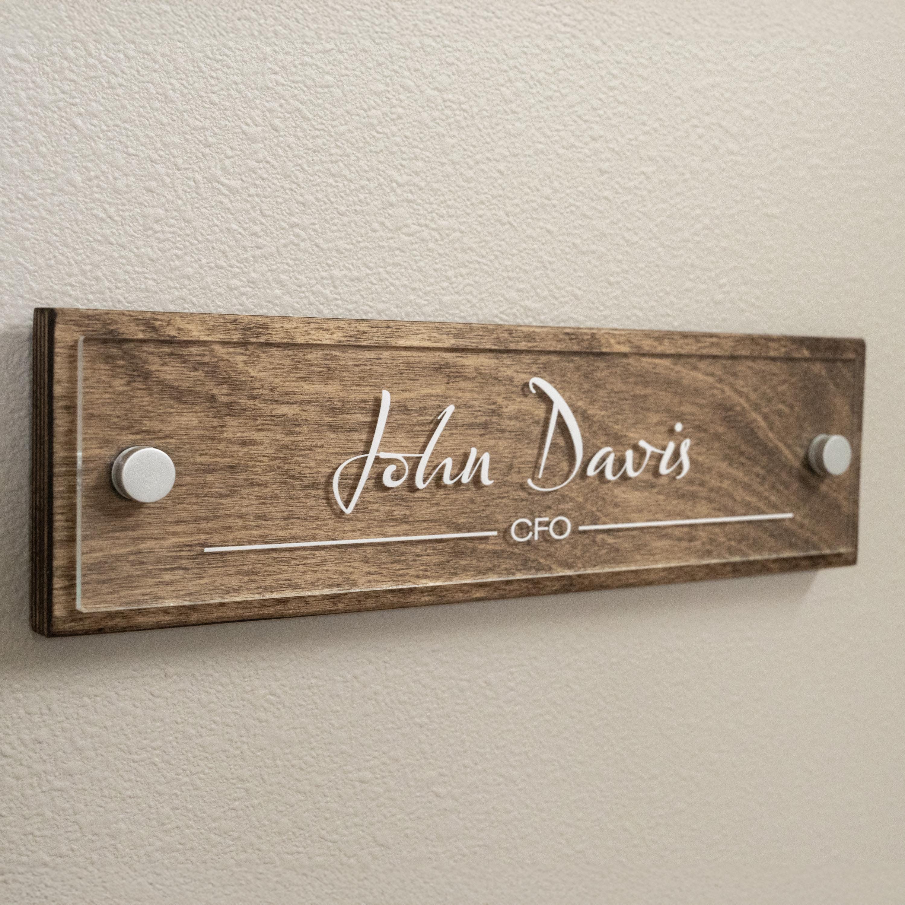Name Plate For Wall or Door - Acrylic Name Sign For Office - Wood - Personalized