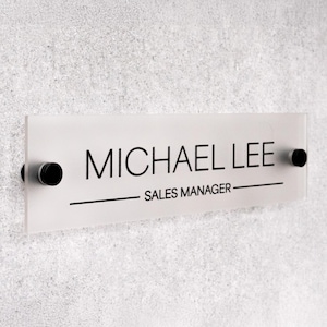 Acrylic Name Plate For Wall or Door - Name Sign For Office - Wood - Personalized