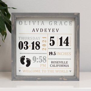 Birth Announcement Sign - Baby Birth Stats - Wood Frame Sign ...