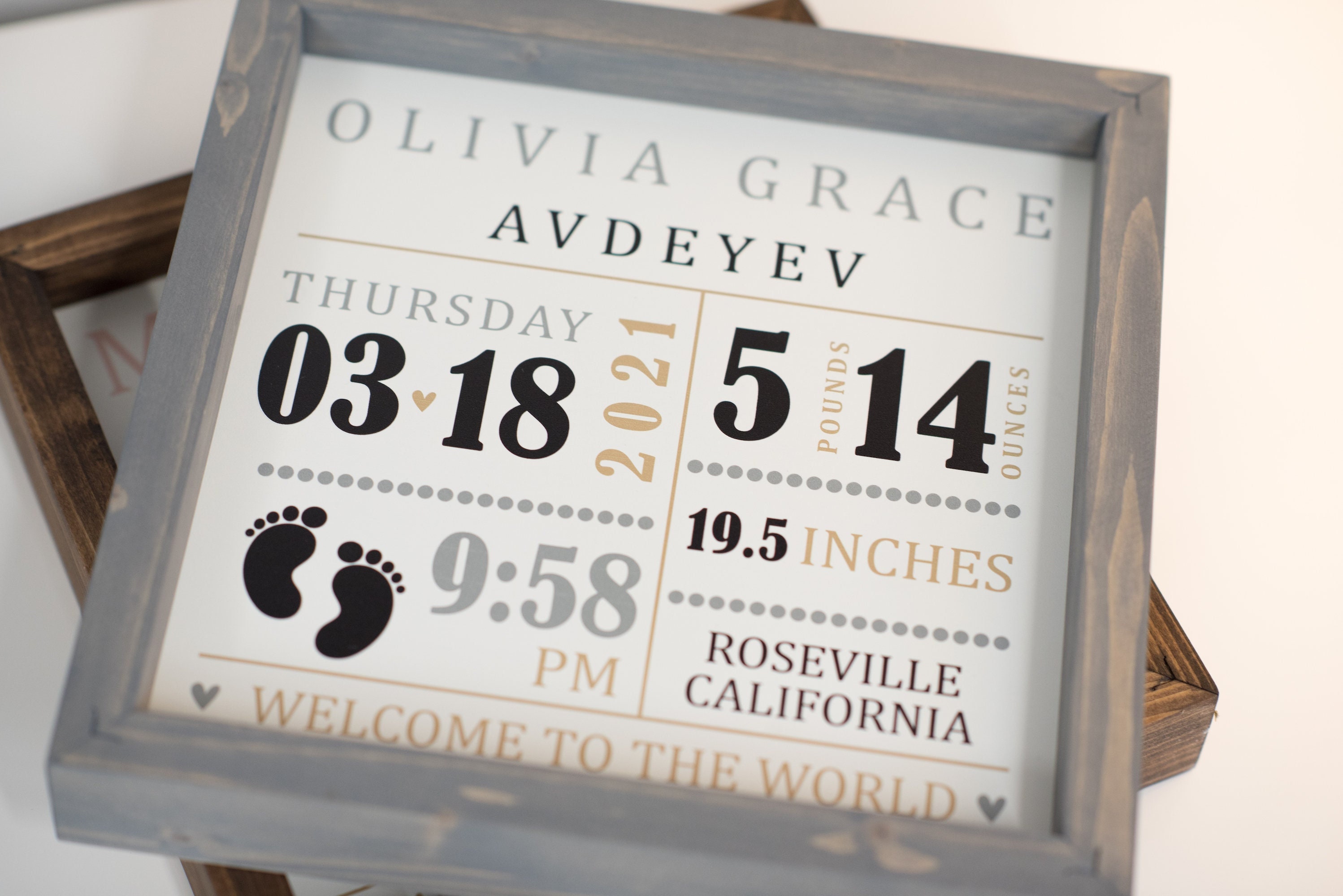 Birth Announcement Sign - Baby Birth Stats - Wood Frame Sign ...