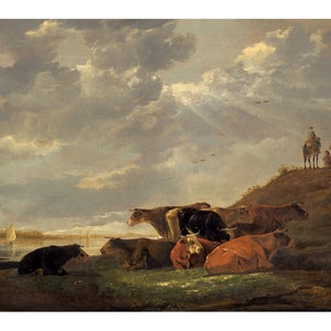 River Landscape with Cows | Aelbert Cuyp | 1650 Cow Painting Poster Print