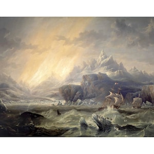 HMS Erebus y Terror en la Antártida / John Wilson Carmichael / Impresión de paisaje marino