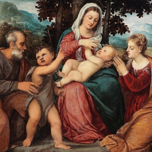Holy Family with John the Baptist | Bonifacio de&#39; Pitati | 1540 Renaissance Biblical Poster Print