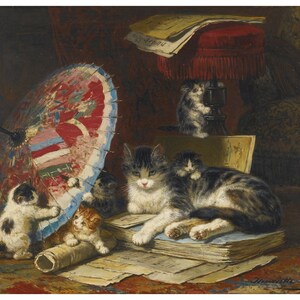 Kittens at Play | Henriette Ronner-Knip | Cat Family Painting Print
