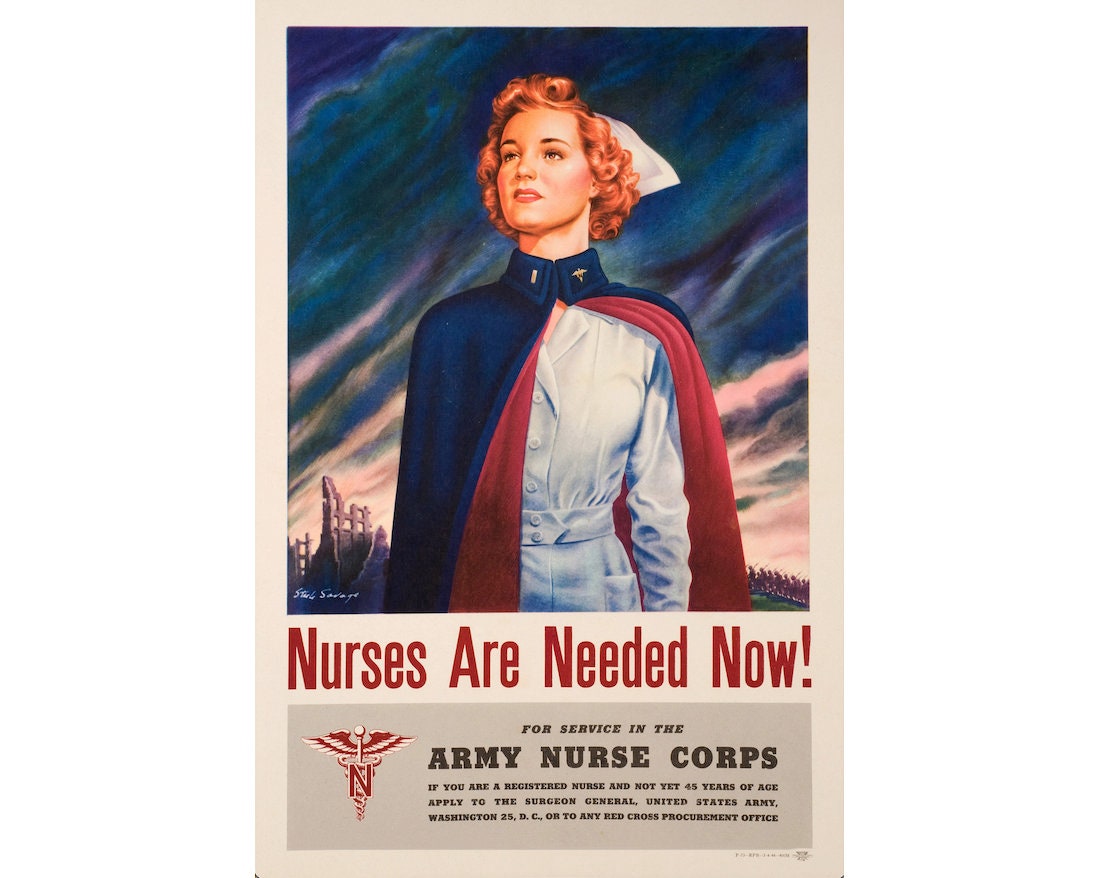 Army Nurse Corps 'Nurses Are Needed Now!' 1944 WWII Vintage Poster Reproduction - 24x36 Matte Paper