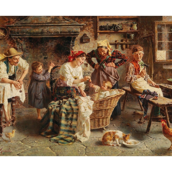 A Happy Family | Eduardo Eugenio Zampighi | Italian Family Painting Print