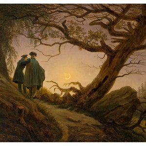 Zwei Männer betrachten den Mond | Caspar David Friedrich | 1830 Romantik Print