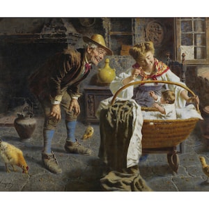 The New Baby | Eugenio Zampighi | Italian Family Gathering Print