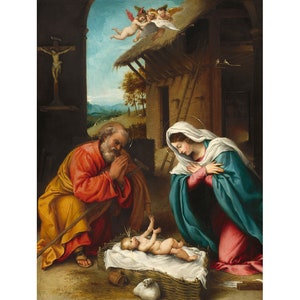 The Nativity Lorenzo Lotto 1523 Renaissance Biblical Poster Print image 1