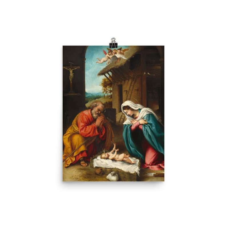 The Nativity Lorenzo Lotto 1523 Renaissance Biblical Poster Print Poster Print 12x16in