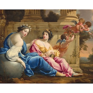The Muses Urania and Calliope | Simon Vouet | 1634 Renaissance Greek Mythology Poster Print