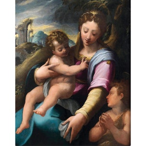 Madonna and Child with John the Baptist | Girolamo Macchietti | 1565 Renaissance Biblical Poster Print