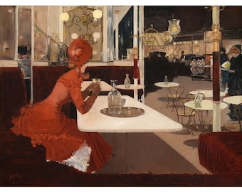 In the Cafe | Fernand Lungren | 1884 Paris Cafe Painting Print