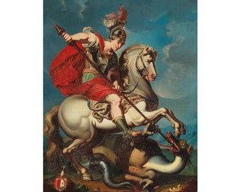 Saint George Slaying the Dragon | German Art | Christian Saint Print