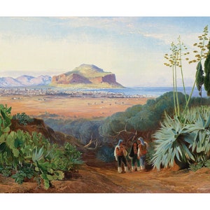 Palermo, Sizilien, mit Monte Pellegrino | Eduardo Lear | 1860 Italienischer Druck