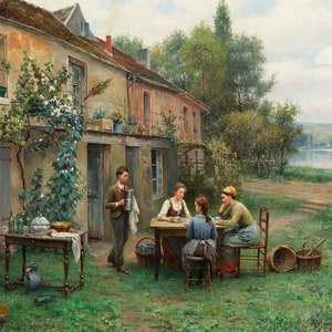 Coffee in the Garden | Daniel Ridgway Knight | Farmhouse Painting Print